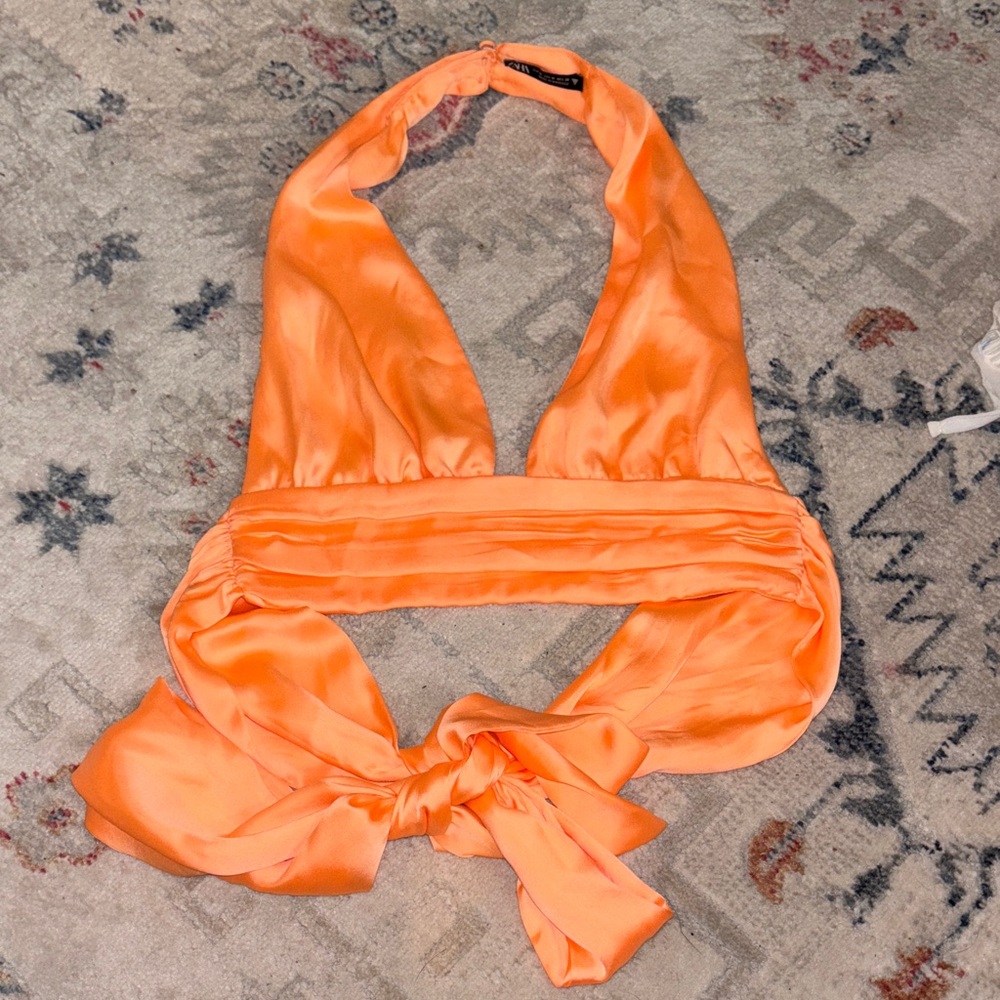 Zara Vibrant Orange Tie-Back Crop Top